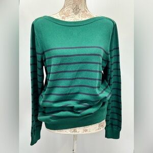 TOMMY HILFIGER Forest green and navy stripe bateau neck sweater size XL